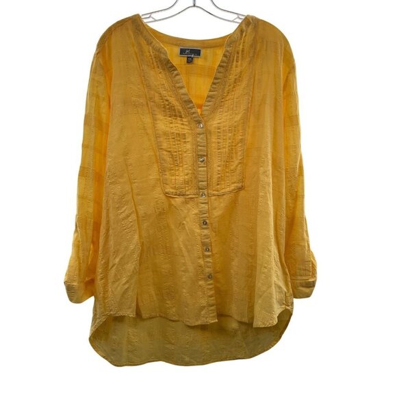 JM Collection Women's Button Down Long Sleeve Top Yellow Size XXL - Picture 1 of 9
